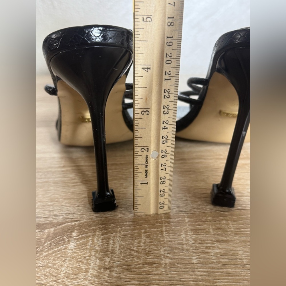 SHEIN Size40 US9.5 Square Ring Toe Stiletto Heel Mules Snackeskin Leather Sandal - Picture 9 of 10